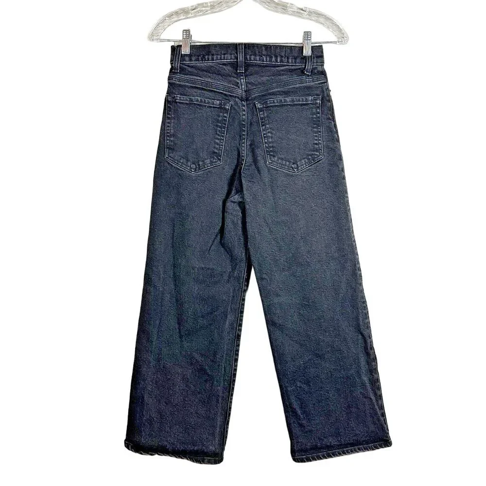 BLDWN Size 25 Carbon Black Wide Leg Cropped Exposed Button Fly Jeans
